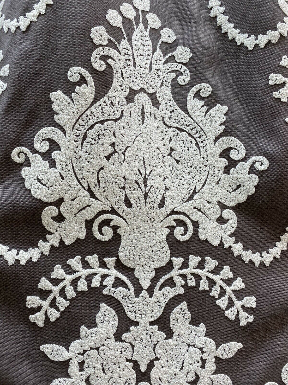 NEW! Princess Layla Designer Linen Inspired Damask Drapery Fabric- Charcoal Gray & White - Fancy Styles Fabric Pierre Frey Lee Jofa Brunschwig & Fils