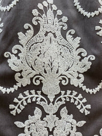 NEW! Princess Layla Designer Linen Inspired Damask Drapery Fabric- Charcoal Gray & White - Fancy Styles Fabric Pierre Frey Lee Jofa Brunschwig & Fils