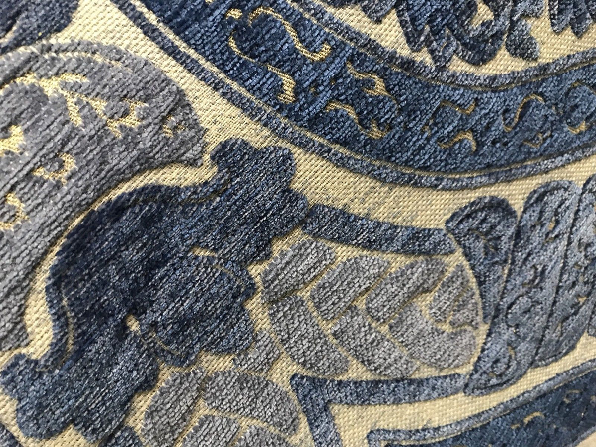 SWATCH Double Sided Burnout Chenille Velvet Fabric- Blue Upholstery Damask - Fancy Styles Fabric Boutique