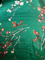 SALE! 100% Silk Charmeuse Kelly Green Cherry Blossom Kimono Dress Fabric - Fancy Styles Fabric Pierre Frey Lee Jofa Brunschwig & Fils