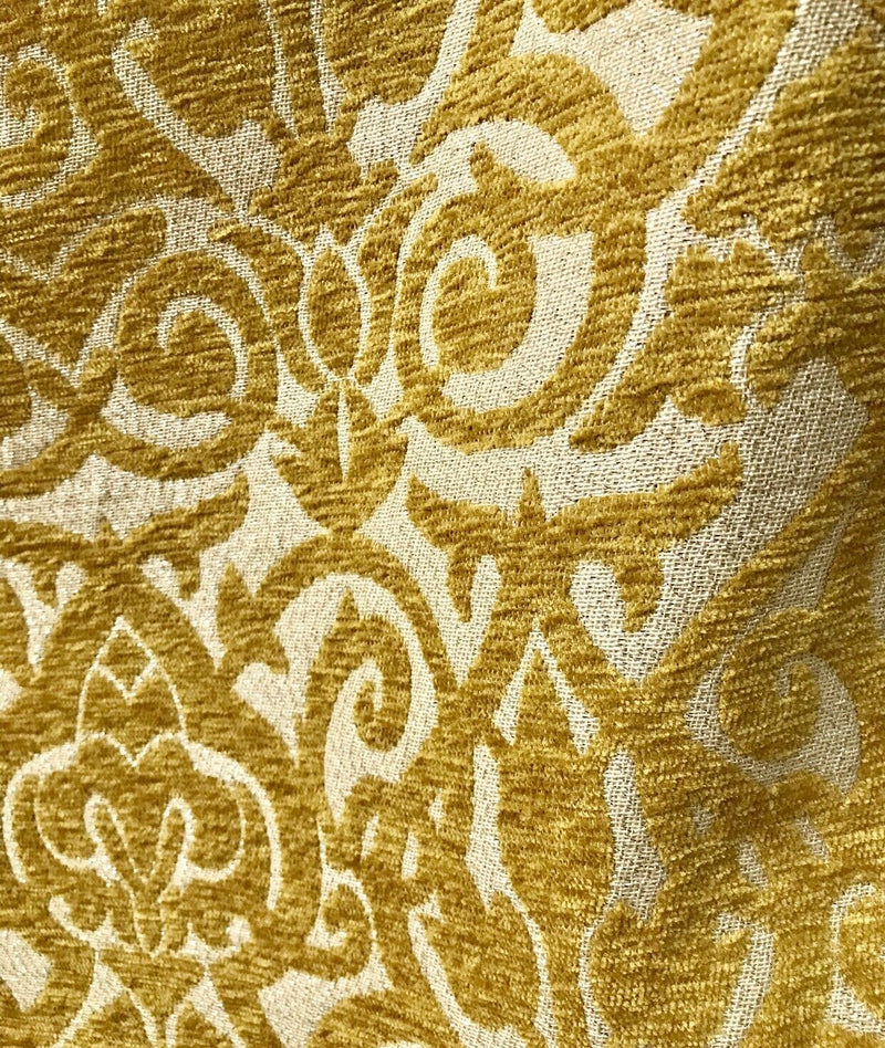 NEW! King Retro Swirl Pattern Chenille Fabric Upholstery Mustard Yellow - Fancy Styles Fabric Pierre Frey Lee Jofa Brunschwig & Fils