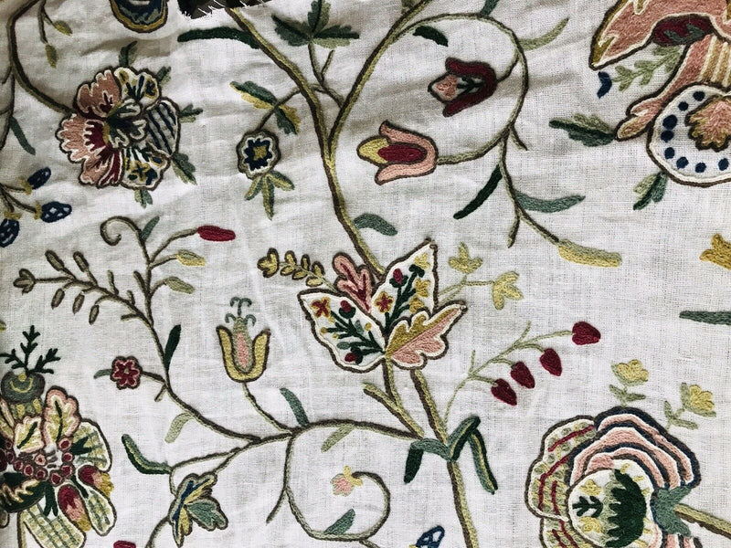 Novelty Floral Wool Yarn Embroidery Linen Inspired Fabric Upholstery Drapery - Fancy Styles Fabric Pierre Frey Lee Jofa Brunschwig & Fils