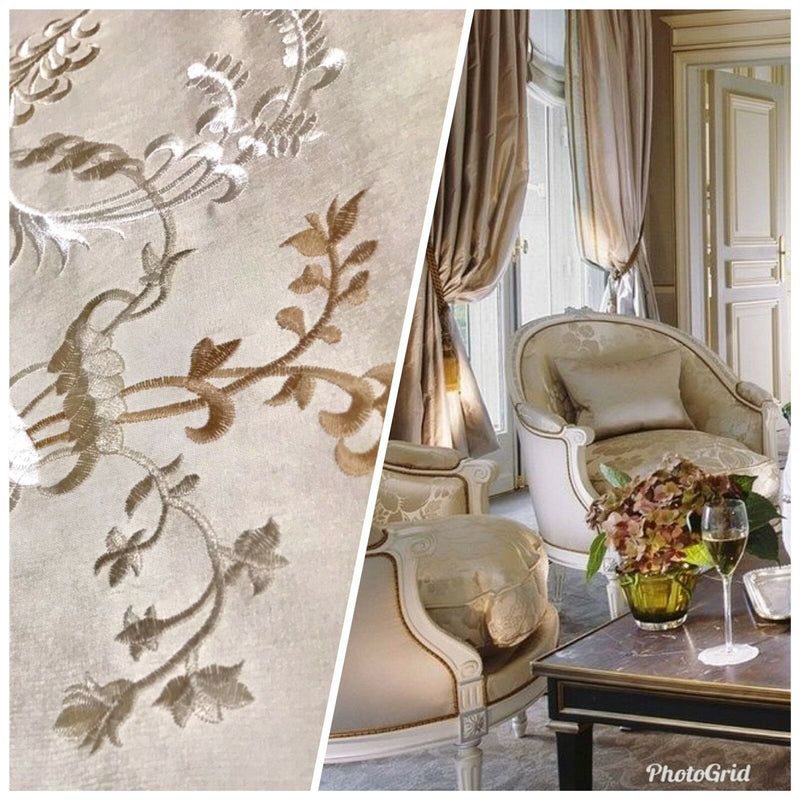 NEW SALE! Designer 100% Silk Taffeta Embroidery Fabric - Pink Beige Floral - Fancy Styles Fabric Pierre Frey Lee Jofa Brunschwig & Fils