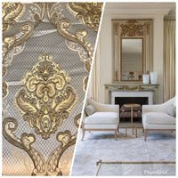 King Eliot Italian Brocade Damask Satin Fabric Ivory Gold Upholstery Neoclassical LLPBI0004 - Fancy Styles Fabric Pierre Frey Lee Jofa Brunschwig & Fils