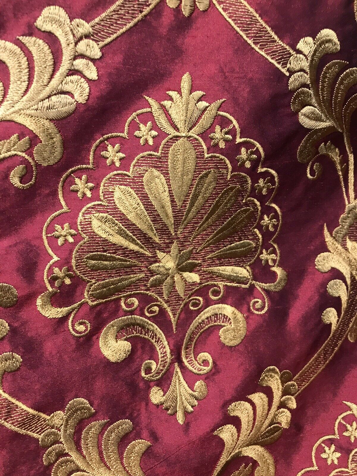 NEW Novelty 100% Silk Taffeta Embroidered Fabric Made In India- Red & Gold BTY - Fancy Styles Fabric Pierre Frey Lee Jofa Brunschwig & Fils