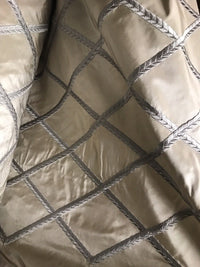 NEW! SALE! 100% Silk Taffeta Embroidered Rope Motif Fabric - Beige & Gray - Fancy Styles Fabric Pierre Frey Lee Jofa Brunschwig & Fils