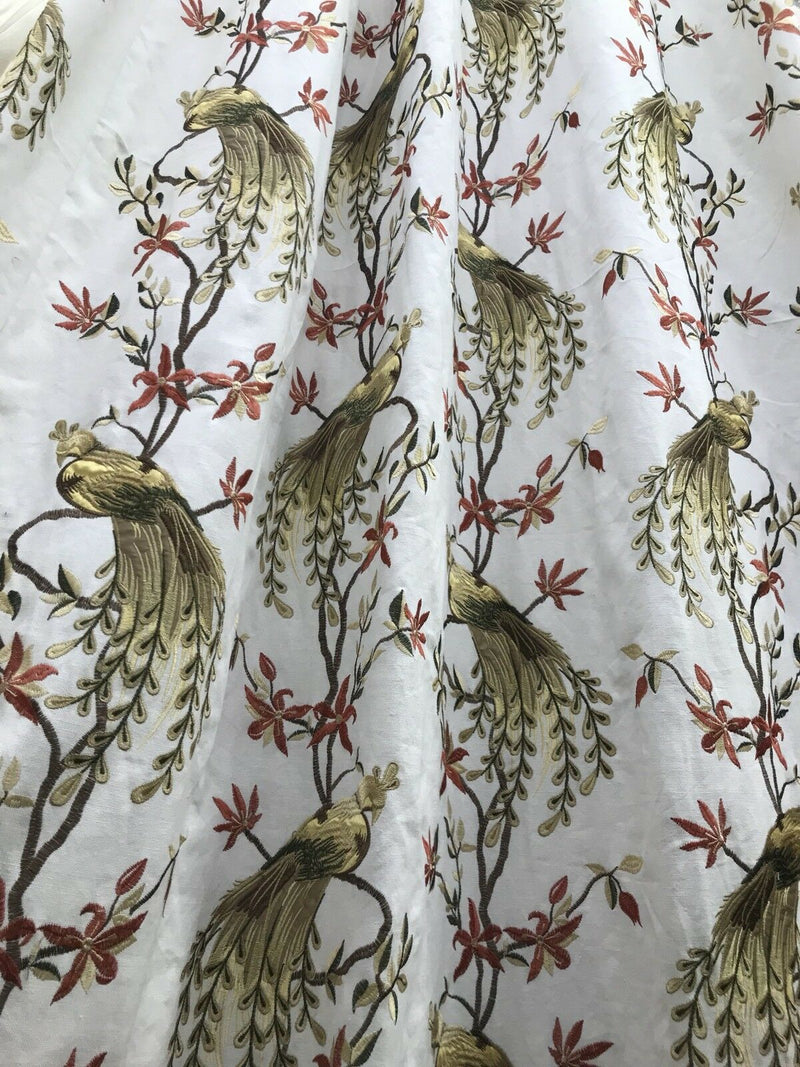 NEW! Lady Patrice Designer Cotton Embroidered Peacock Drapery Fabric  - White - Fancy Styles Fabric Pierre Frey Lee Jofa Brunschwig & Fils