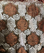 NEW! Designer Silk Rayon Velvet Fabric By yard- Floral Brown Rust - Fancy Styles Fabric Boutique