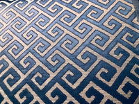 Sir Ryan Designer Burnout Geometric Satin Upholstery Fabric- Blue & Natural BTY - Fancy Styles Fabric Pierre Frey Lee Jofa Brunschwig & Fils