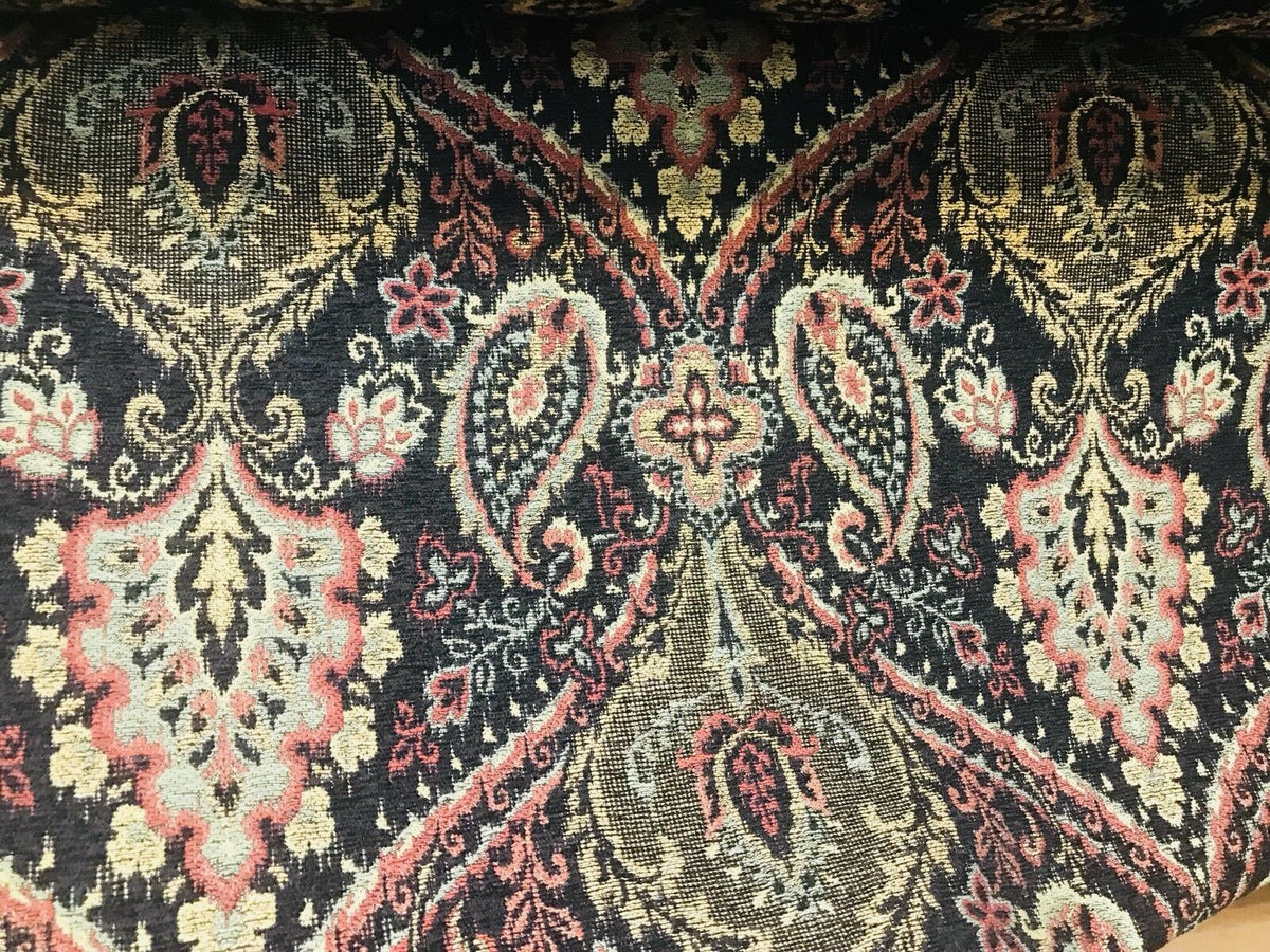 Designer Kilim Rug Inspired Chenille Upholstery Fabric - Black - Fancy Styles Fabric Pierre Frey Lee Jofa Brunschwig & Fils