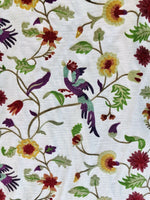 Novelty Crewel Birds Floral Embroidery Linen Inspired Fabric Upholstery Costume Drapery - Fancy Styles Fabric Pierre Frey Lee Jofa Brunschwig & Fils