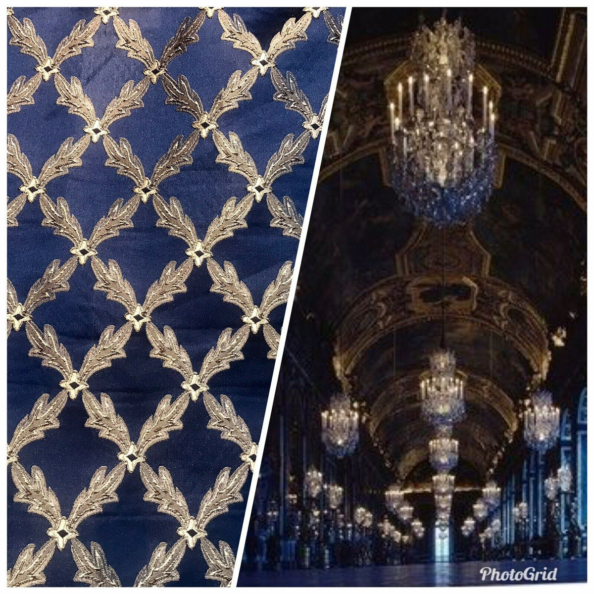Lady Cadence Designer Brocade Upholstery & Drapery Satin Fabric - Jewel Blue & Gold - Fancy Styles Fabric Pierre Frey Lee Jofa Brunschwig & Fils