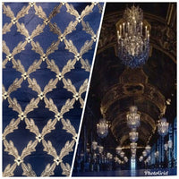 Lady Cadence Designer Brocade Upholstery & Drapery Satin Fabric - Jewel Blue & Gold - Fancy Styles Fabric Pierre Frey Lee Jofa Brunschwig & Fils