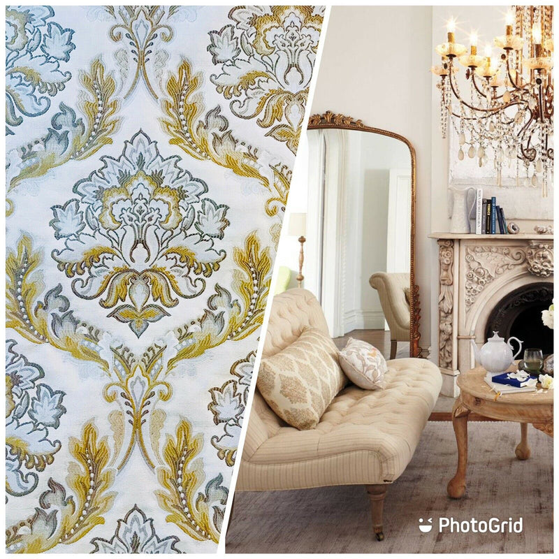 NEW! Sir Drew Brocade Damask French Upholstery Fabric- Camel, Cream, Taupe - Fancy Styles Fabric Pierre Frey Lee Jofa Brunschwig & Fils
