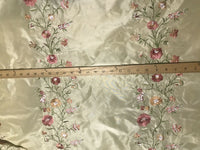 NEW! Duchess Megan Designer 100% Silk Dupioni Embroidery Floral Fabric- Beige - Fancy Styles Fabric Pierre Frey Lee Jofa Brunschwig & Fils