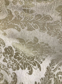 Lord Augustin Designer Velvet Chenille Burnout Damask Upholstery Fabric - Cream & Gold - Fancy Styles Fabric Pierre Frey Lee Jofa Brunschwig & Fils