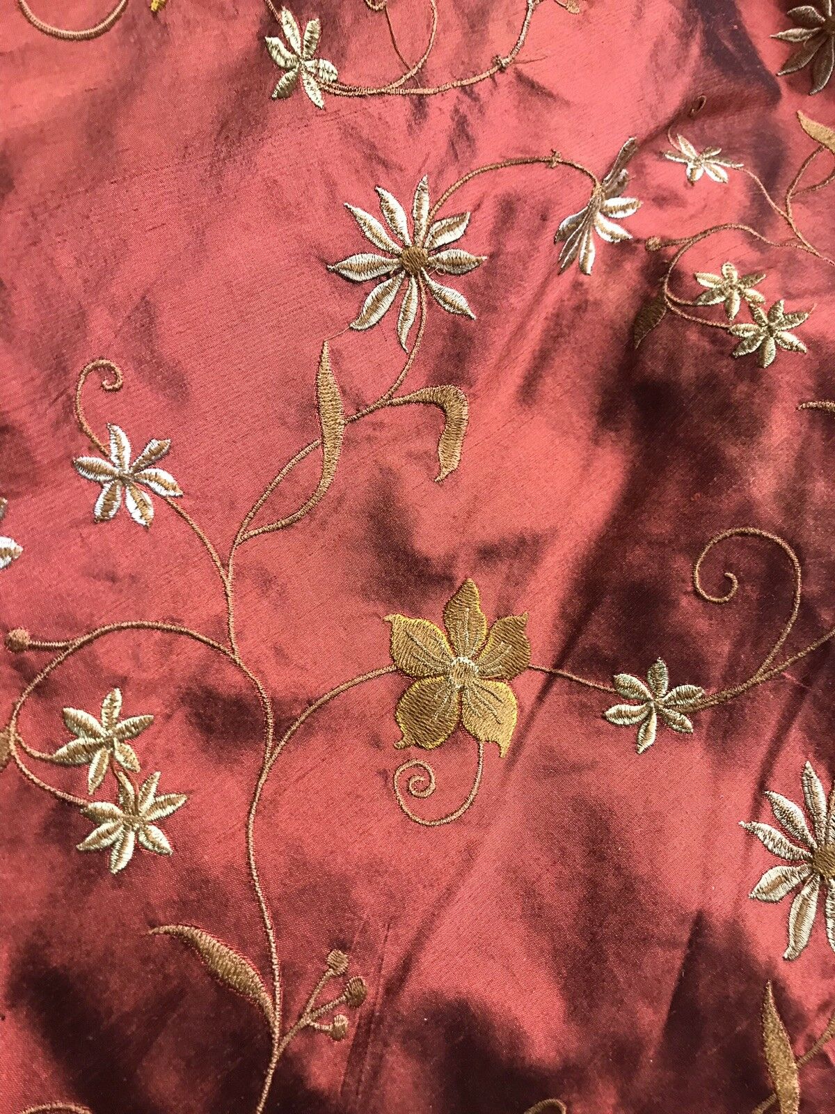 SALE! Designer 100% Silk Taffeta Embroidery Floral Fabric Rust Red- Textured - Fancy Styles Fabric Pierre Frey Lee Jofa Brunschwig & Fils