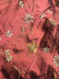SALE! Designer 100% Silk Taffeta Embroidery Floral Fabric Rust Red- Textured - Fancy Styles Fabric Pierre Frey Lee Jofa Brunschwig & Fils