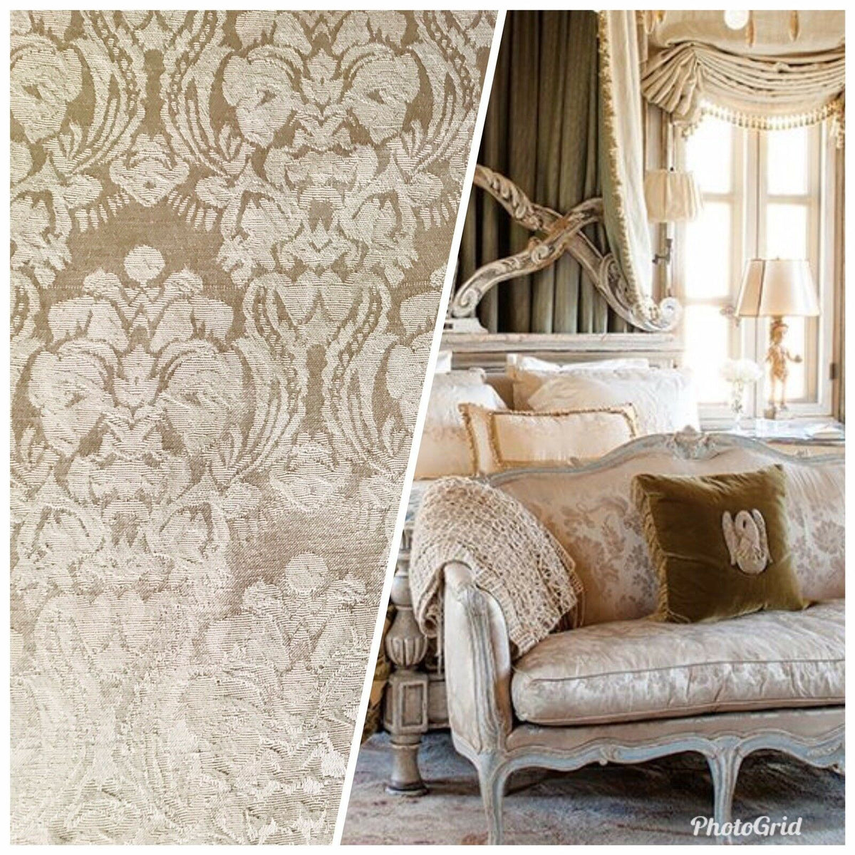 SALE Dophine Elena Designer Brocade Satin Damask Fabric- Antique Rose Gold- By The yard - Fancy Styles Fabric Pierre Frey Lee Jofa Brunschwig & Fils