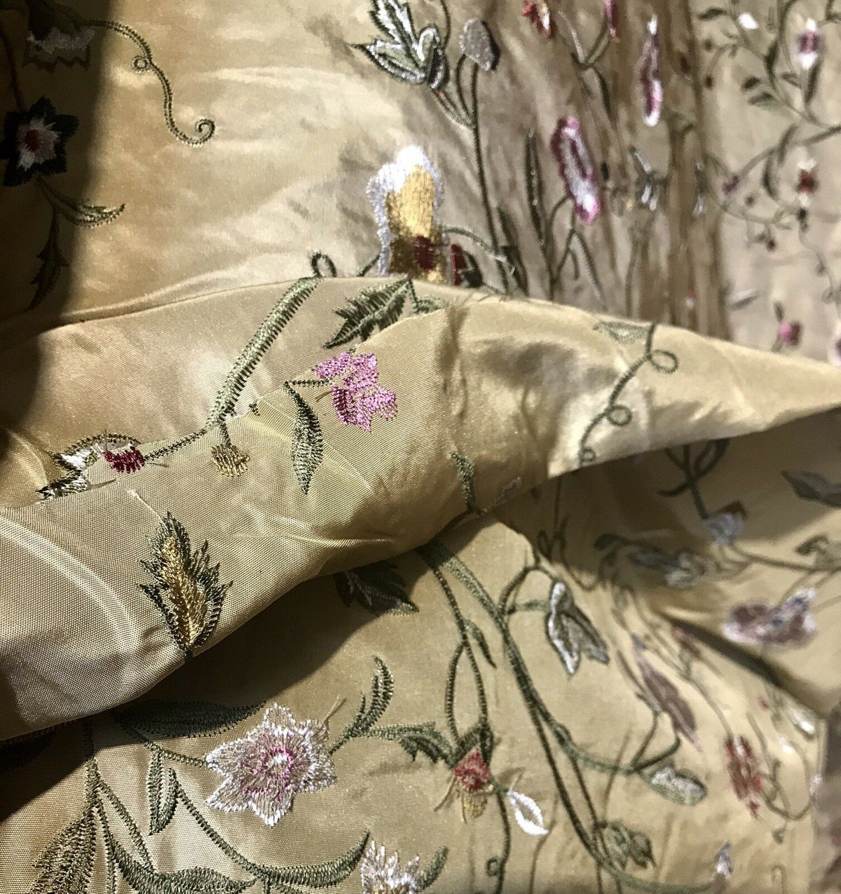 100% Lady Melody Silk Taffeta Dupioni Decorating Fabric Embroidery Floral Gold - Fancy Styles Fabric Pierre Frey Lee Jofa Brunschwig & Fils