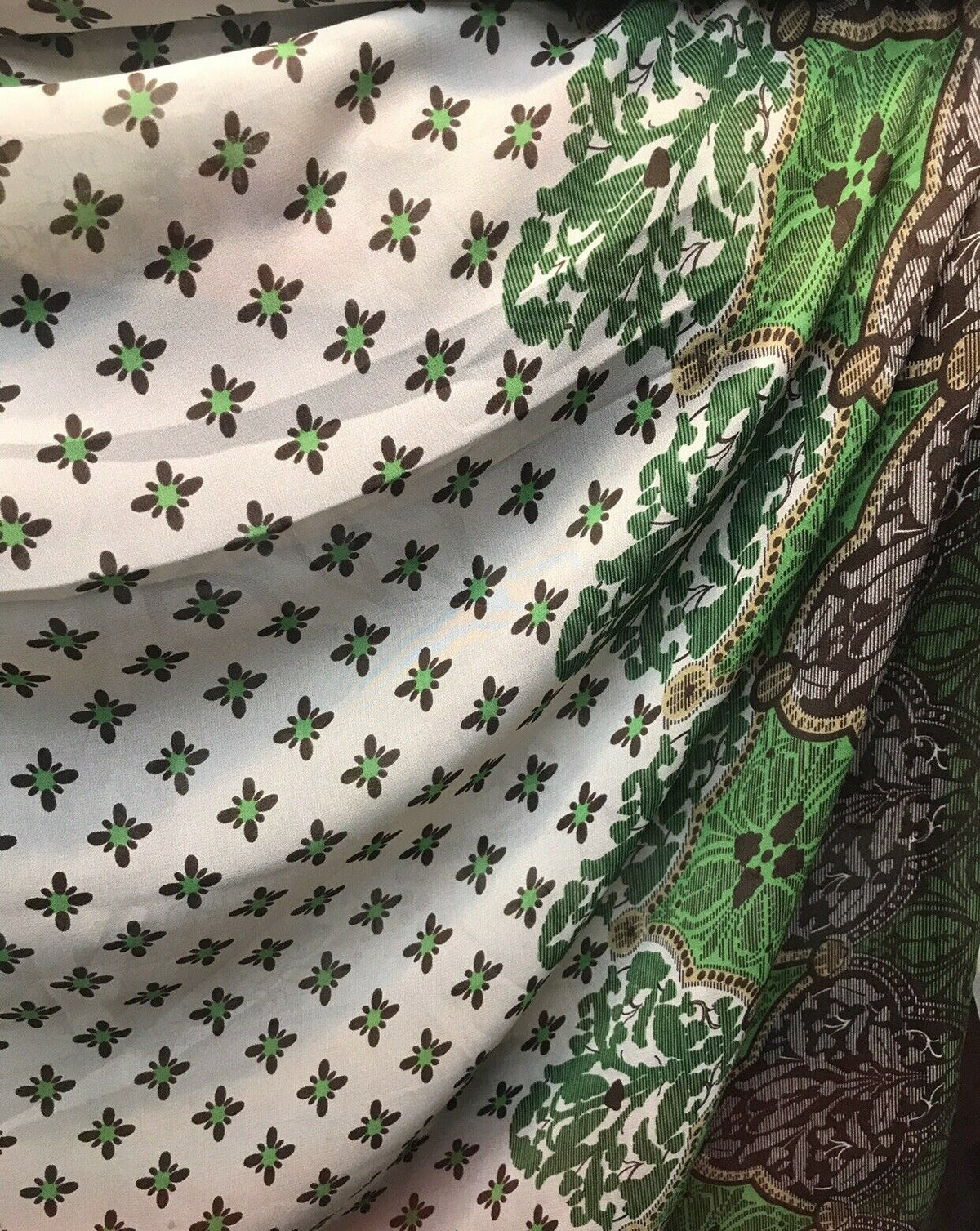 NEW! 100% Silk Chiffon Bohemian Fabric Green Dot Floral By The Yard - Fancy Styles Fabric Pierre Frey Lee Jofa Brunschwig & Fils