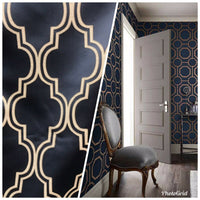 NEW! Designer Brocade Satin Geometric Fabric- Indigo Navy Blue BTY - Fancy Styles Fabric Pierre Frey Lee Jofa Brunschwig & Fils