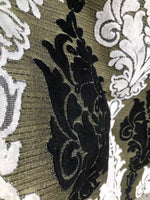 Prince John Designer Made In Italy Damask Chenille Velvet Fabric Upholstery-Black Gold White - Fancy Styles Fabric Pierre Frey Lee Jofa Brunschwig & Fils