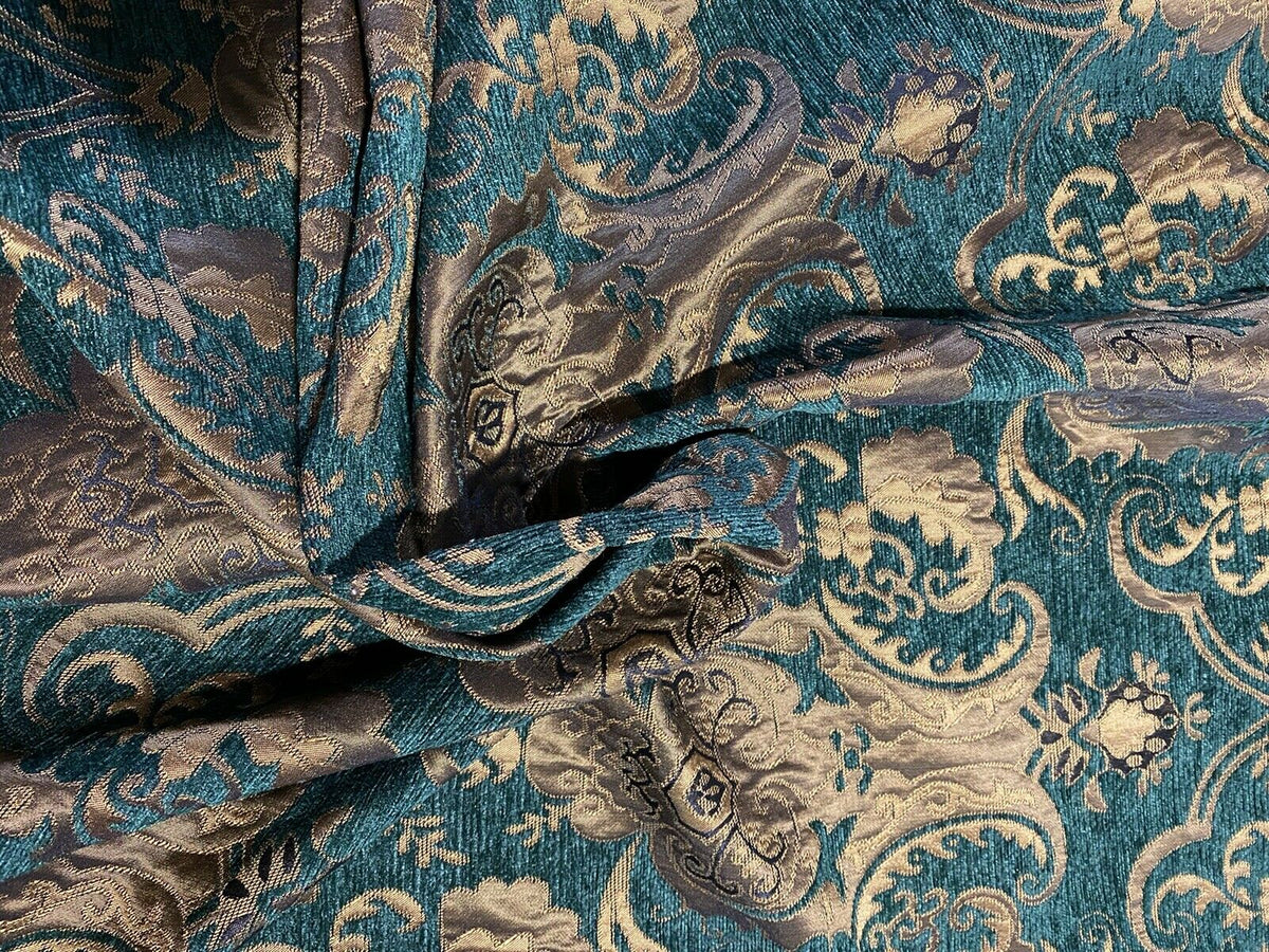 NEW Lady Emile Designer Damask Burnout Chenille Velvet Fabric - Green & Metallic Gold BTY - Fancy Styles Fabric Pierre Frey Lee Jofa Brunschwig & Fils