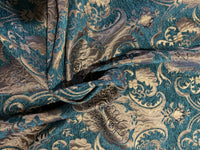 NEW Lady Emile Designer Damask Burnout Chenille Velvet Fabric - Green & Metallic Gold BTY - Fancy Styles Fabric Pierre Frey Lee Jofa Brunschwig & Fils