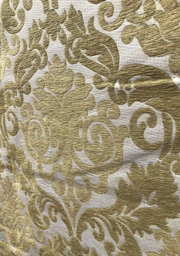 NEW Sir Arthur Double Sided Burnout Chenille Velvet Fabric- Mustard Ivory Upholstery Damask - Fancy Styles Fabric Pierre Frey Lee Jofa Brunschwig & Fils