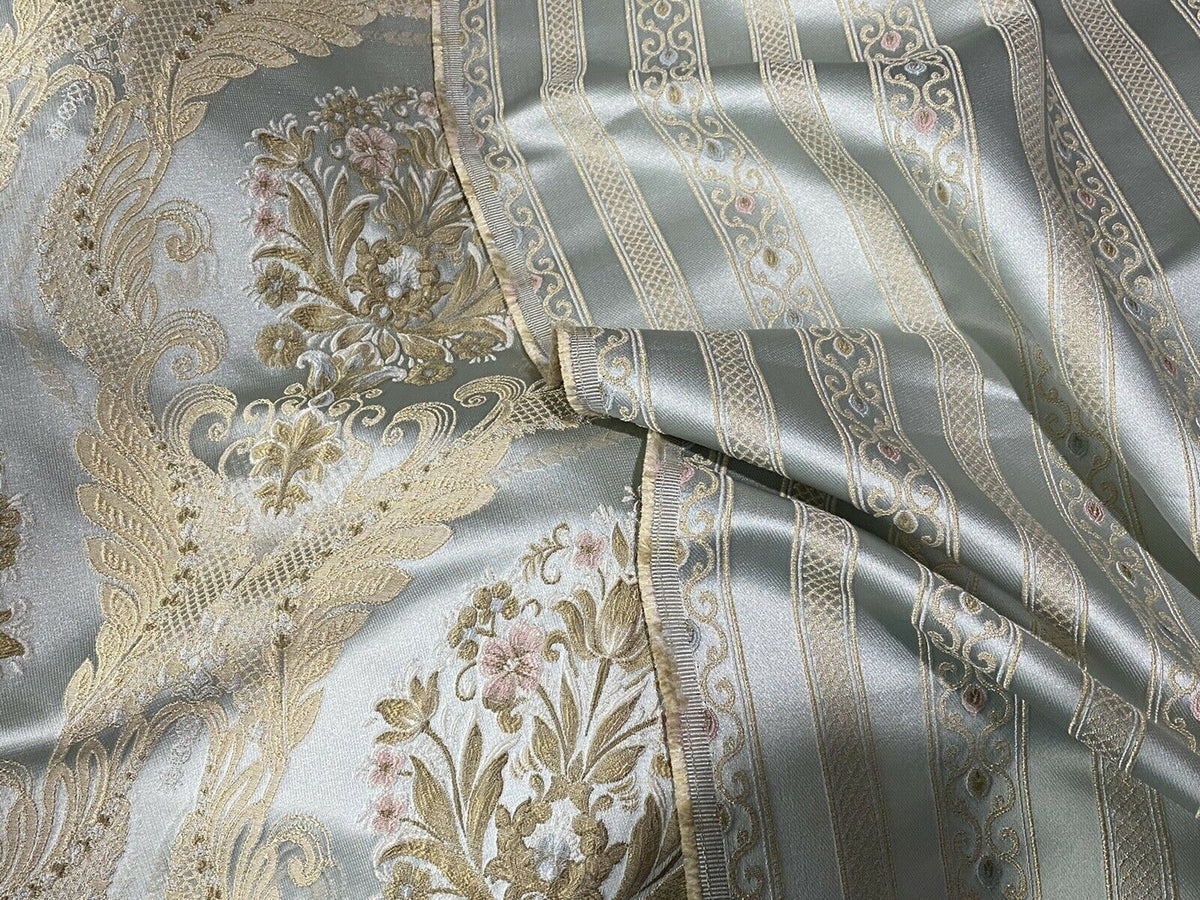 NEW Princess Avery Novelty Ritz Neoclassical Brocade Striped Satin Fabric - Louis Blue - Fancy Styles Fabric Pierre Frey Lee Jofa Brunschwig & Fils
