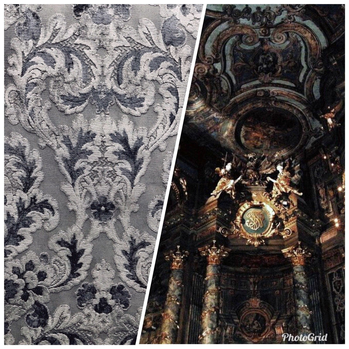 NEW! Antique Inspired Burnout Velvet Damask Fabric - Upholstery Gray Brocade - Fancy Styles Fabric Boutique