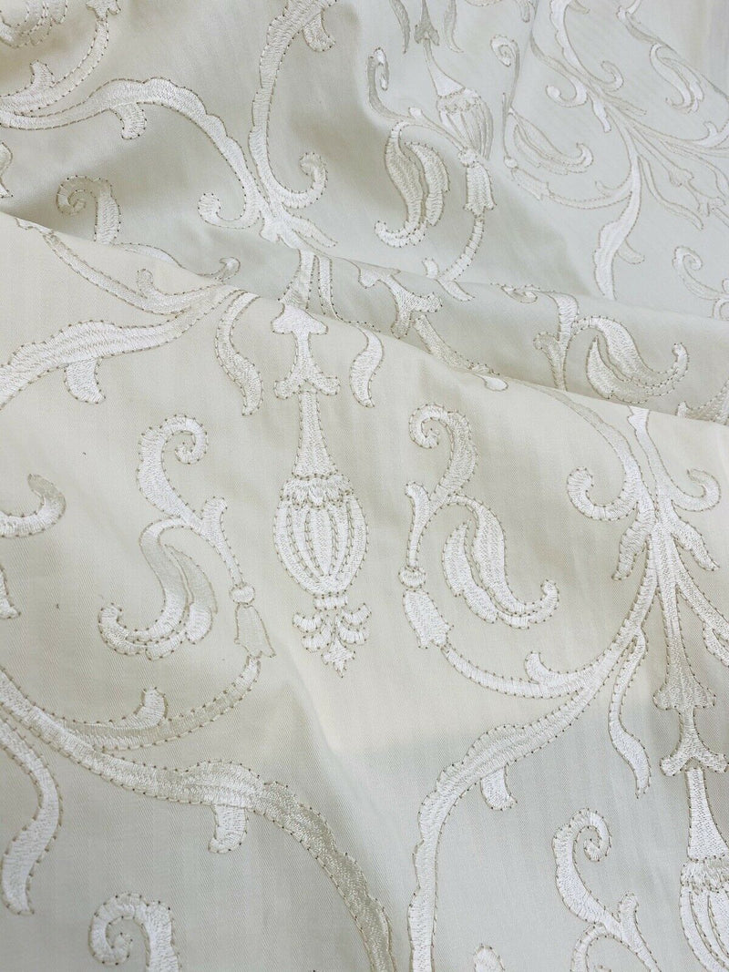 NEW! Princess Eleanor Novelty 100% Cotton Fabric Floral Damask Embroidery- White On White - Fancy Styles Fabric Pierre Frey Lee Jofa Brunschwig & Fils