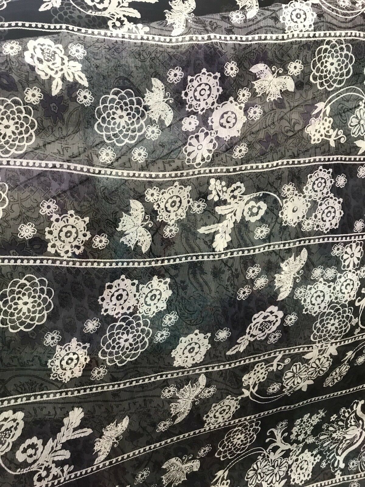 NEW! 100% Silk Chiffon Fabric Bohemian Black And White Floral - By The Yard - Fancy Styles Fabric Pierre Frey Lee Jofa Brunschwig & Fils
