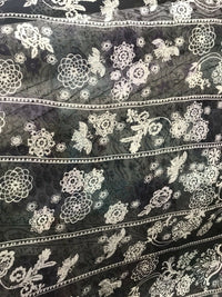 NEW! 100% Silk Chiffon Fabric Bohemian Black And White Floral - By The Yard - Fancy Styles Fabric Pierre Frey Lee Jofa Brunschwig & Fils