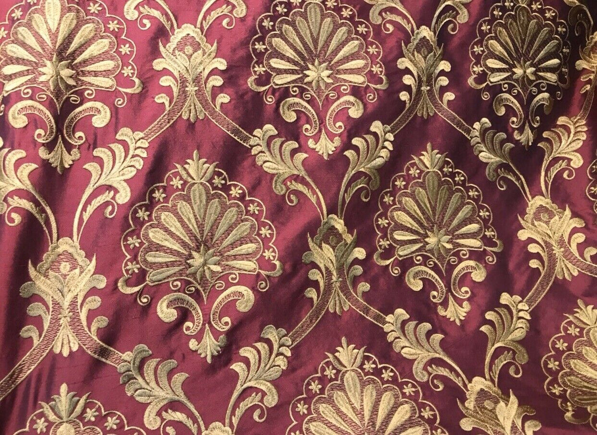 NEW Novelty 100% Silk Taffeta Embroidered Fabric Made In India- Red & Gold BTY - Fancy Styles Fabric Pierre Frey Lee Jofa Brunschwig & Fils