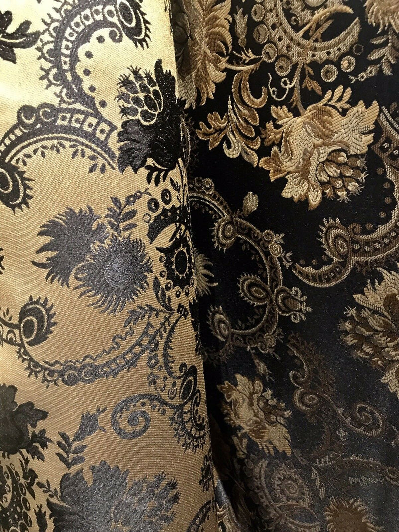Black Gold Small Floral Brocade Fabric, Jacquard Fabric, Fabric by Yard,  29 Wide