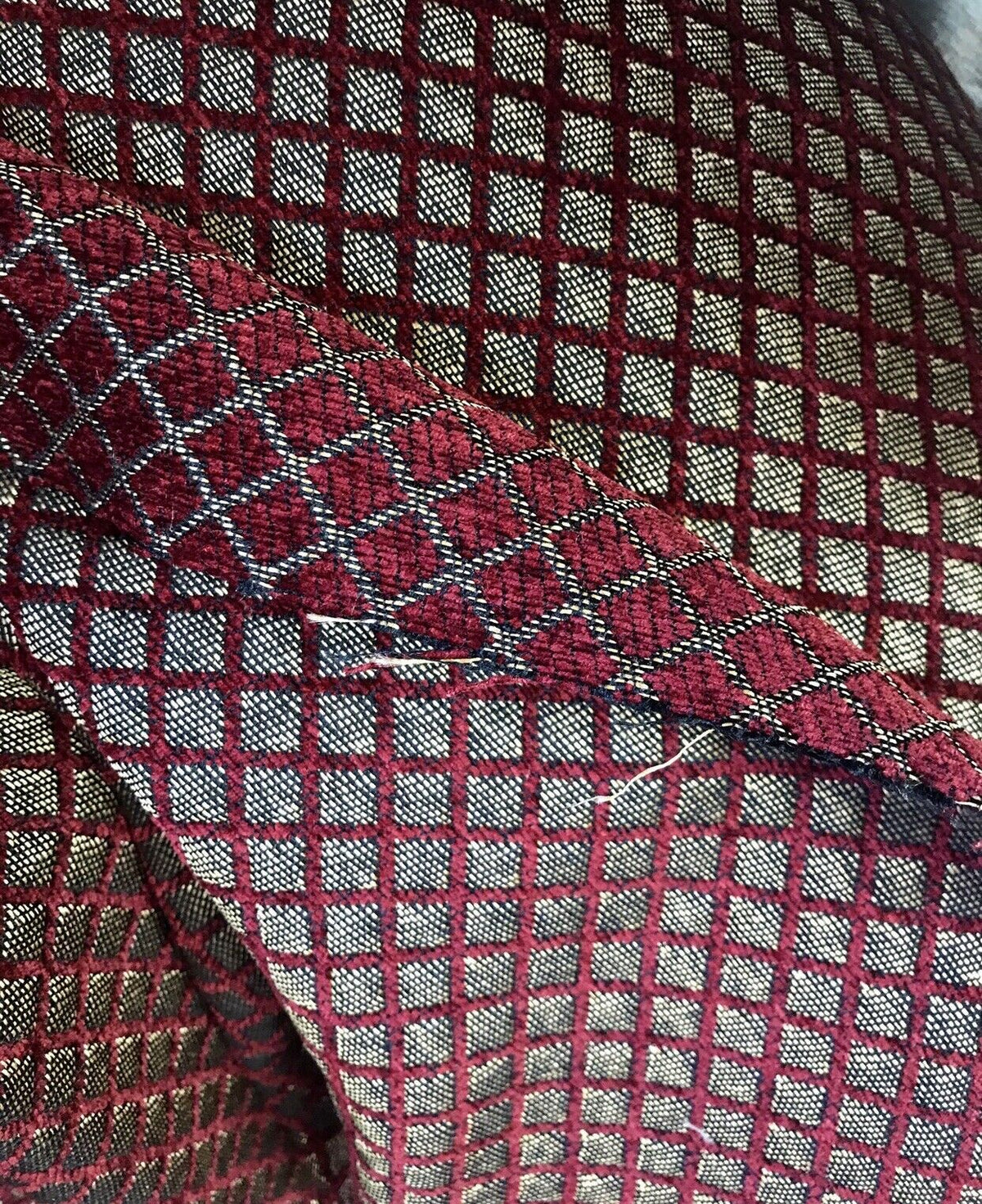 SALE! Lord Owen Burnout Velvet Chenille Fabric -Burgundy Red Diamond Motif -Upholstery - Fancy Styles Fabric Pierre Frey Lee Jofa Brunschwig & Fils
