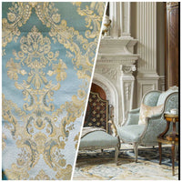 NEW! Prince Lucas Designer Brocade Jacquard Fabric- Antique Duck Egg Blue Gold- Damask - Fancy Styles Fabric Pierre Frey Lee Jofa Brunschwig & Fils