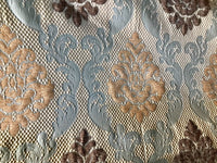 NEW Eggshell Blue-Brown Satin & Cut Chenille Velvet Brocade Upholstery Fabric - Fancy Styles Fabric Boutique