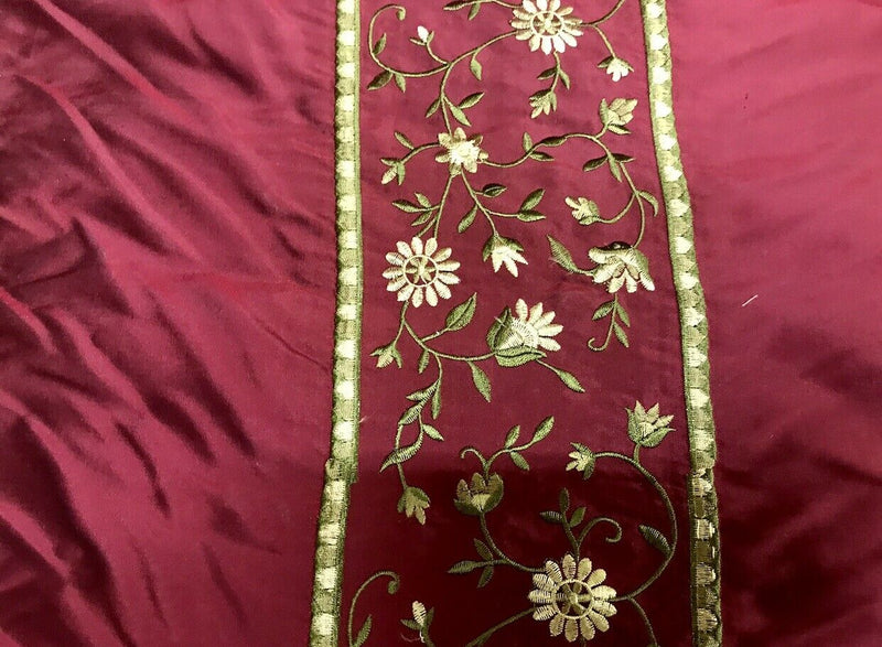 NEW! Lady Margot 100% Silk Dupioni Embroidered Floral Stripes Fabric- Dark Red - Fancy Styles Fabric Pierre Frey Lee Jofa Brunschwig & Fils