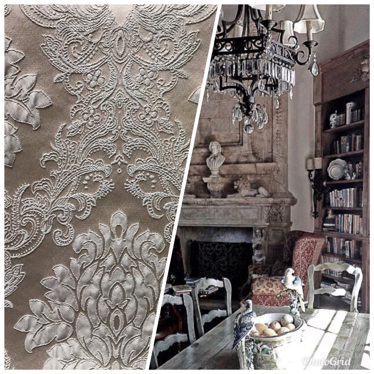 NEW! Designer Brocade Satin Fabric- Gray On Gray- Upholstery Damask - Fancy Styles Fabric Boutique