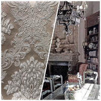 NEW! Designer Brocade Satin Fabric- Gray On Gray- Upholstery Damask - Fancy Styles Fabric Boutique