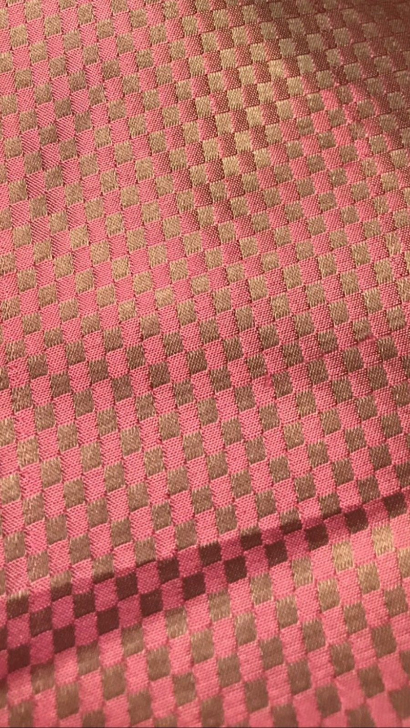 NEW! 100% Silk Taffeta Fabric - Coral And Iridescent Gold Checkered - Fancy Styles Fabric Pierre Frey Lee Jofa Brunschwig & Fils