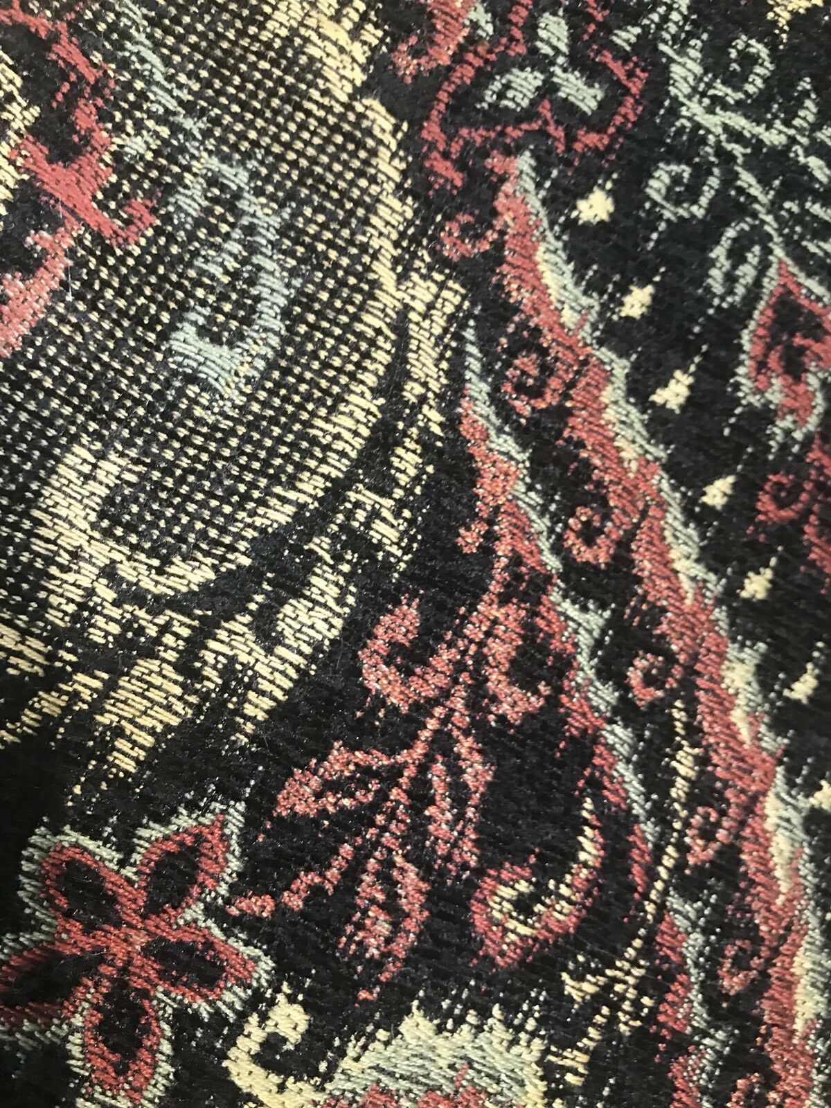 SWATCH Designer Velvet Chenille Burnout Fabric - Black With Muted Multi Colors - Fancy Styles Fabric Pierre Frey Lee Jofa Brunschwig & Fils