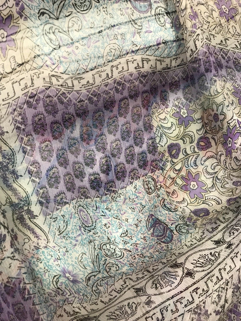 NEW! Designer 100% Silk Chiffon Fabric Bohemian Lavender Patchwork Floral - Fancy Styles Fabric Pierre Frey Lee Jofa Brunschwig & Fils