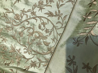 SALE! Designer 100% Silk Taffeta Dupioni Embroidery Floral Fabric - Mint Green - Fancy Styles Fabric Boutique