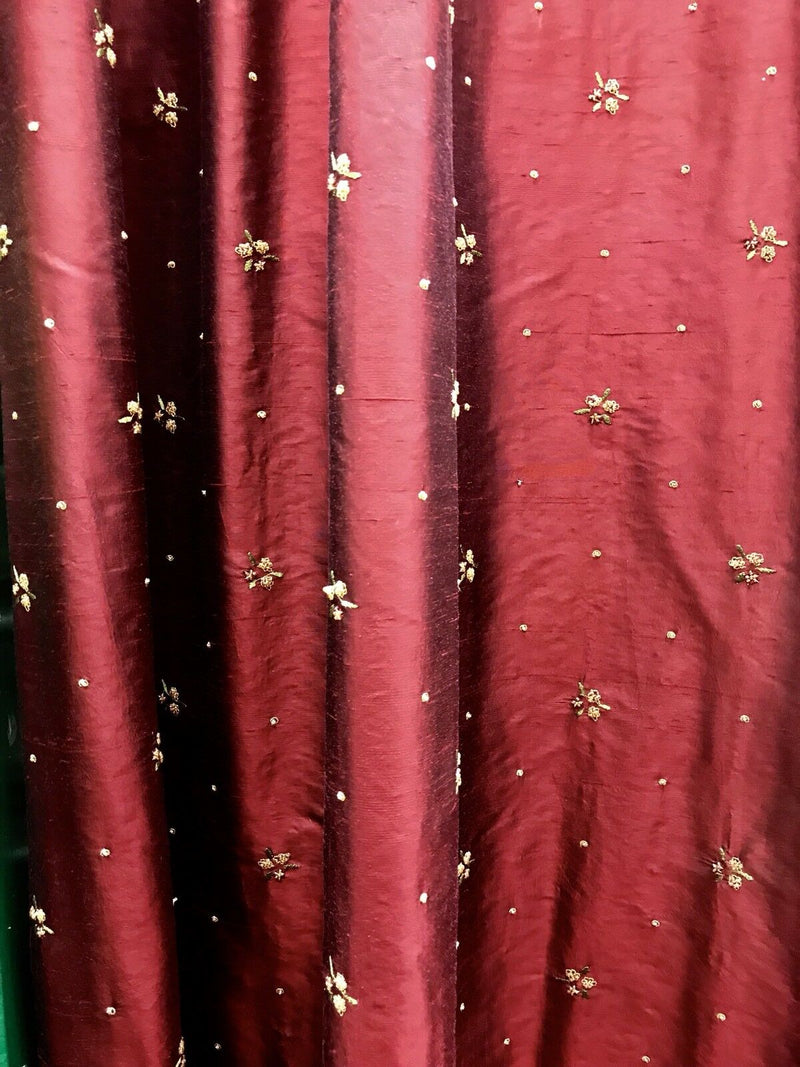 1 Yard Remnant- Queen Jane Beaded 100% Silk Dupioni Fabric - Red & Iridescent Black Tones - Fancy Styles Fabric Pierre Frey Lee Jofa Brunschwig & Fils