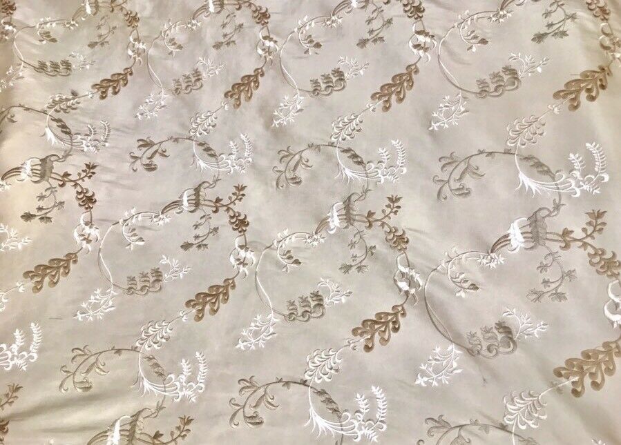 NEW SALE! Designer 100% Silk Taffeta Embroidery Fabric - Pink Beige Floral - Fancy Styles Fabric Pierre Frey Lee Jofa Brunschwig & Fils