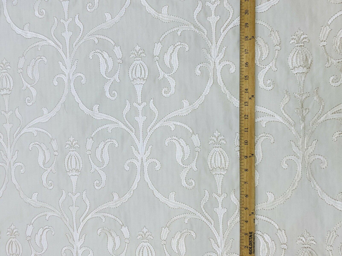 NEW! Princess Eleanor Novelty 100% Cotton Fabric Floral Damask Embroidery- White On White - Fancy Styles Fabric Pierre Frey Lee Jofa Brunschwig & Fils